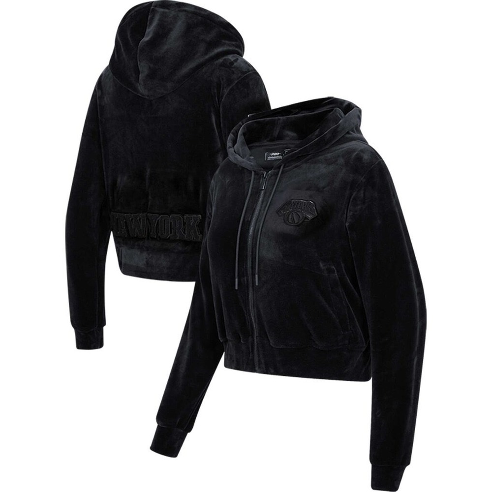 Knicks Pro Standard Women's New York Triple Black Velour Full-Zip Hoodie Size XL